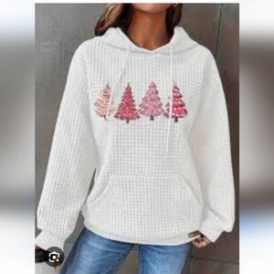 Cozy White Hoodie with Pink Tree Design